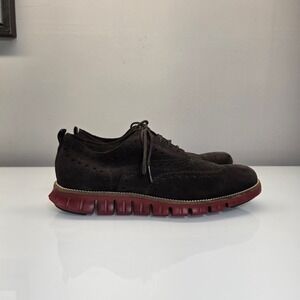Cole Haan Zerøgrand Wingtip Oxford Shoes 7.5M Brown Suede Red Sole Lightweight